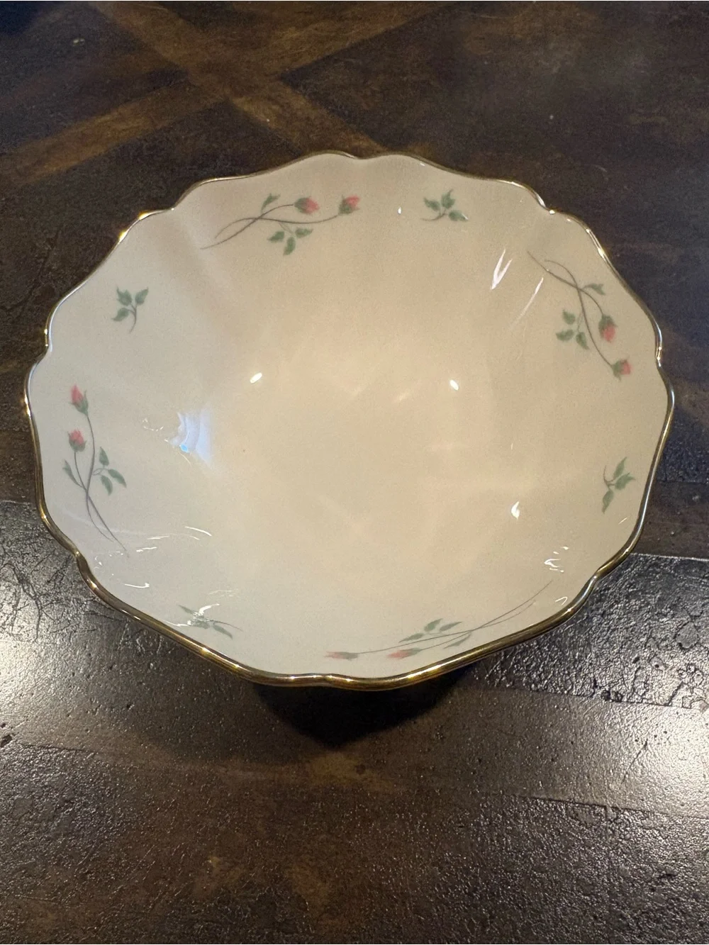 Vintage Lenox Rose Manor Scalloped Ivory Bone China Small Accent Bowl Gold Trim
